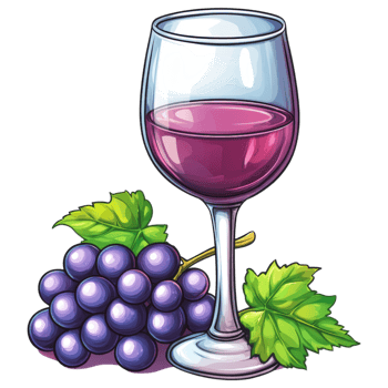 glass of grape juice with fresh grapes and green leaves, vibrant and refreshing. clip art on a transparency background png