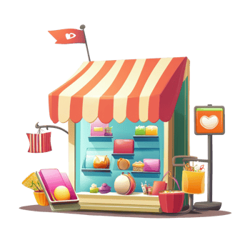 Mobile shop illustration with vibrant cartoon style and colorful display on Transparent background, Online mobile shop with cartoon style background png