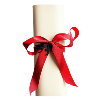 Diploma tied with a red ribbon placed on a Transparent background ready for celebration and achievement recognition, Diploma tied with red ribbon on background png