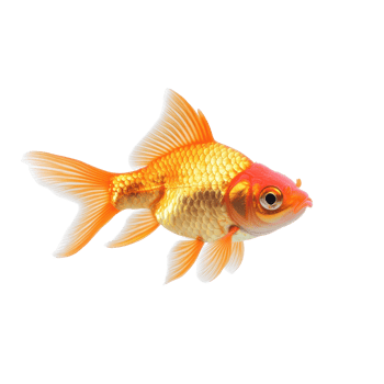 Goldfish swimming freely in clear water against a stark white background, showcasing vibrant colors and fin movement, gold fish isolated on white background png