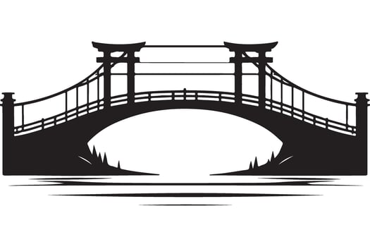 Silhouette of Japanese Style Bridge Over Water Illustration Design vector