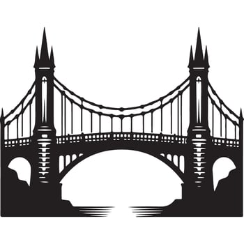 Silhouette bridge illustration of architectural landmark structure design vector
