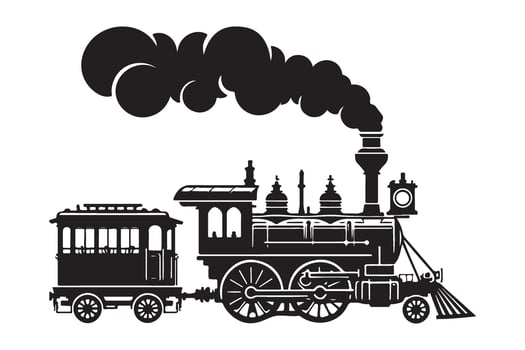 Antique steam train engine silhouette illustration design artwork vector