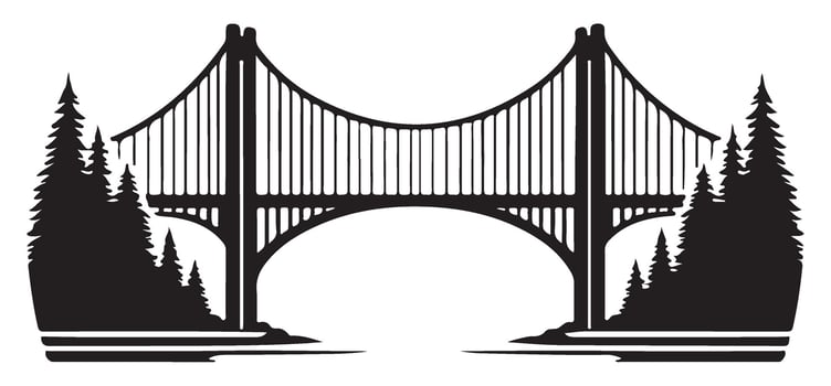 Suspension Bridge Silhouette Illustration Scenic Landscape Design vector