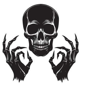 Skull with Skeleton Hands Illustration a Gothic Silhouette Art vector