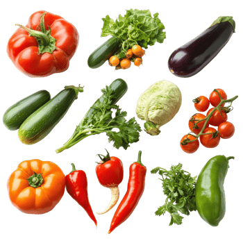 Variety of garden vegetables arranged on a Transparent background for culinary inspiration, Isolated image various types garden vegetables on background png