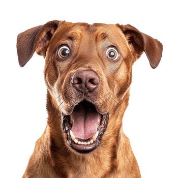 Dog displays shocked expression against a Transparent background capturing a moment of surprise and curiosity, Shocked dog Expression on background png
