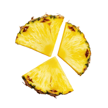 Fresh pineapple fruit slices isolated on Transparent background showcasing vibrant yellow color and unique textures, pineapple fruit slices isolated, isolated on background png