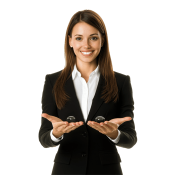 Friendly businesswoman showcasing invisible objects in a bright studio setting, Friendly Businesswoman Holding Invisible Object isolated on white background png