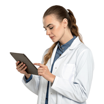 healthcare professional using tablet, showcasing integration of food and technology in modern medicine . png