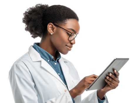 healthcare professional using tablet, showcasing food, technology in modern setting png