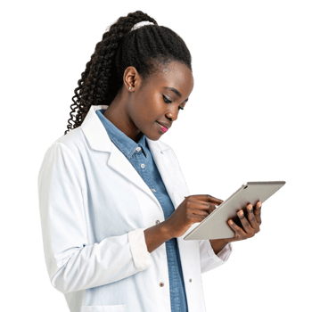 healthcare professional using tablet, showcasing integration of food and technology in modern medicine. png