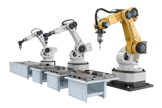 Automated robots in manufacturing setting, showcasing advanced technology and precision in food production png
