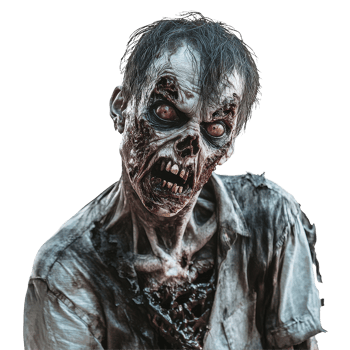 Scary zombie with a haunting expression against a pure Transparent background, Scary Zombie background png
