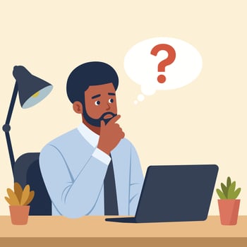 Thoughtful Man Working on Laptop, Flat style cartoon illustration vector
