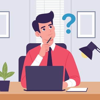 Confused man Working on Laptop, Flat style cartoon illustration vector
