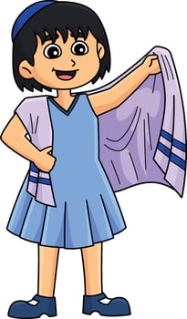 Bat Mitzvah Girl Wearing Taliit Cartoon Clipart vector