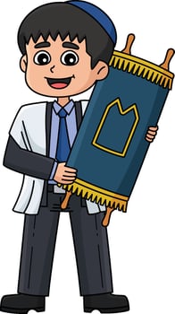 Bar Mitzvah Boy Carrying the Torah Cartoon Clipart vector