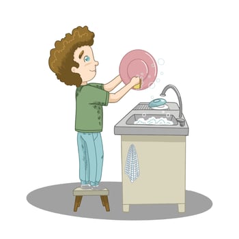 Boy Washing Dishes vector