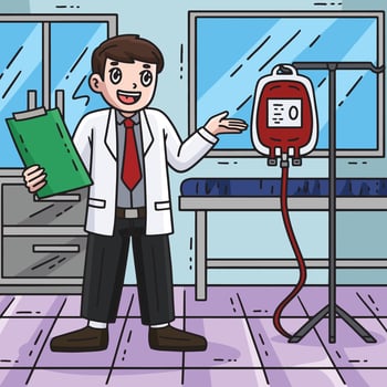 Doctor with Blood Donation Colored Cartoon vector