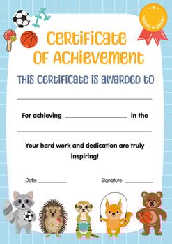 Certificate of achievement in sport competition for kids, sport diploma template, for sport in school preschool kindergarten, summer camp. vector