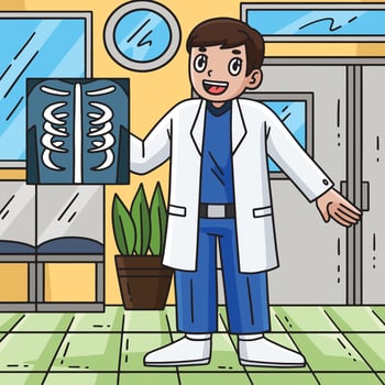 Doctor with X-Ray Film Colored Cartoon vector