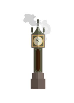 A clock tower with smoke coming out of it vector