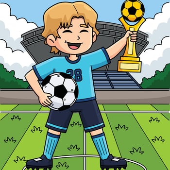 Male Soccer Player with Trophy Colored Cartoon vector