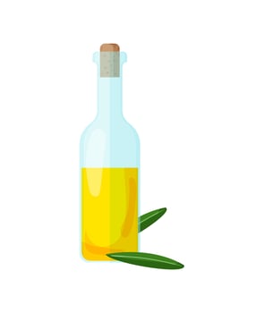 Olive oil bottle and olive leaf illustration vector