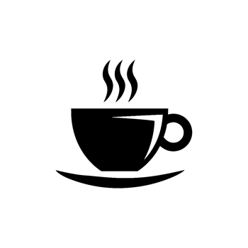 A black silhouette of a steaming coffee cup cutouts png