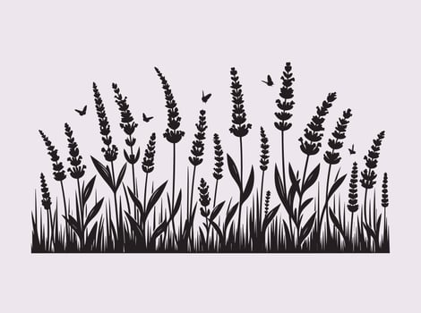 Artistic Black Lavender Flowers Silhouette for Decorative and Minimalist Art vector