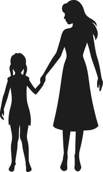 Mother and Daughter Holding Hands - Heartwarming Silhouette for Mother's Day vector