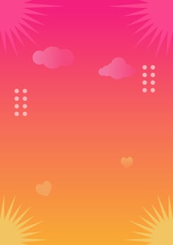 Colorful gradient background with clouds and heart shapes, perfect for creating vibrant designs, A4 size vector