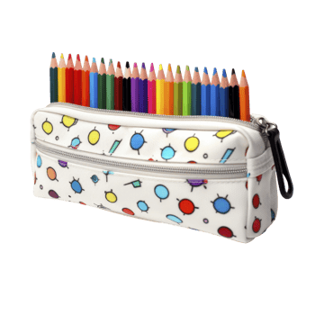 Pencil case with a bunch of colored pencils isolated on transparent background png
