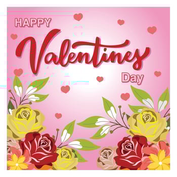 Happy Valentine's Day Greeting Card With Roses and Pink Background. vector