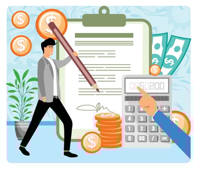 Budget planning. Estimation and financial calculation for tiny person concept. vector