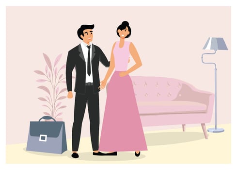 Businessman and Woman in Stylish Living Room Interior Setting. vector