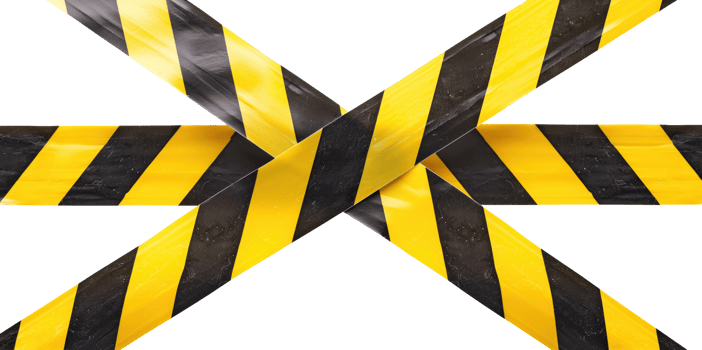 Black and yellow warning tape arranged in a cross shape, isolated on a transparent background png