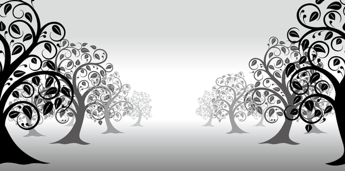 Monochrome Seamless Tree Silhouette Illustration. Horizontally Repeatable. vector
