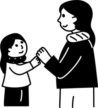 Doodle illustration depicting mother daughter holding hands vector