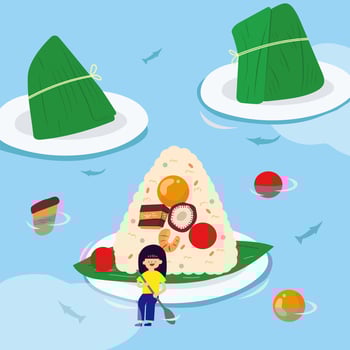 Dragon Boat Festival Zongzi and ingredients Floating on Water vector