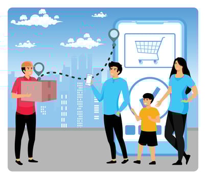 Online shopping and logistics concept. Delivery app service. vector