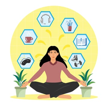 Self care personal health habits combination for wellness person concept. vector