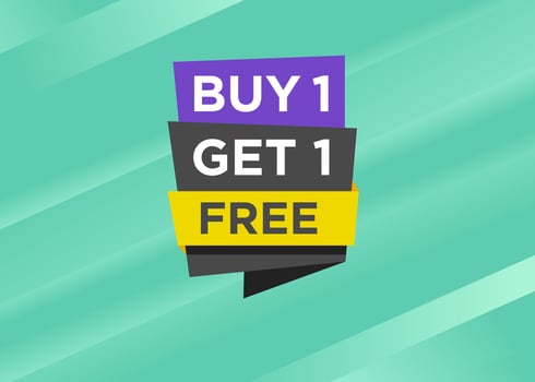 Buy 1 Get 1 Free text with stylist and colorful element, promotional tag label design for advertisement vector