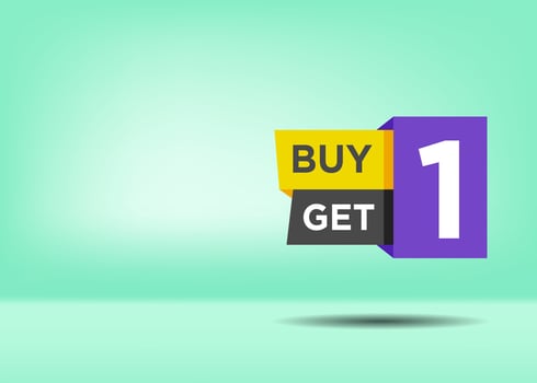 Text with stylist and colorful element related to Buy 1 Get 1, promotional tag label design for advertisement vector