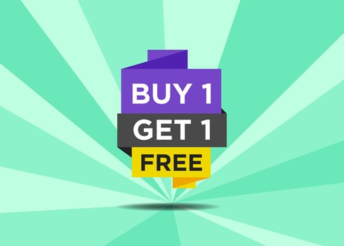Stylist and colorful shape with Buy 1 Get 1 Free text for promotional tag label design for advertisement vector