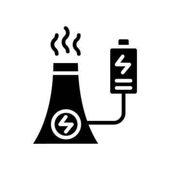Icon Glyph power plant factory charging battery. Renewable energy, ecology and energy alternative. Solid Black icon concept vector