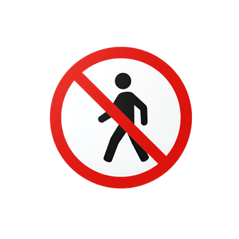 A prohibition sign with a silhouette of a person walking inside a red circle with a diagonal line transparent background png