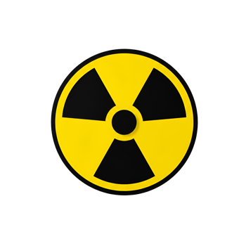 A yellow radiation symbol with triangular sections and a center circle on transparent background png
