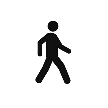 Silhouette of a person walking symbol on a white setting with simple design and rounded edges transparent background png